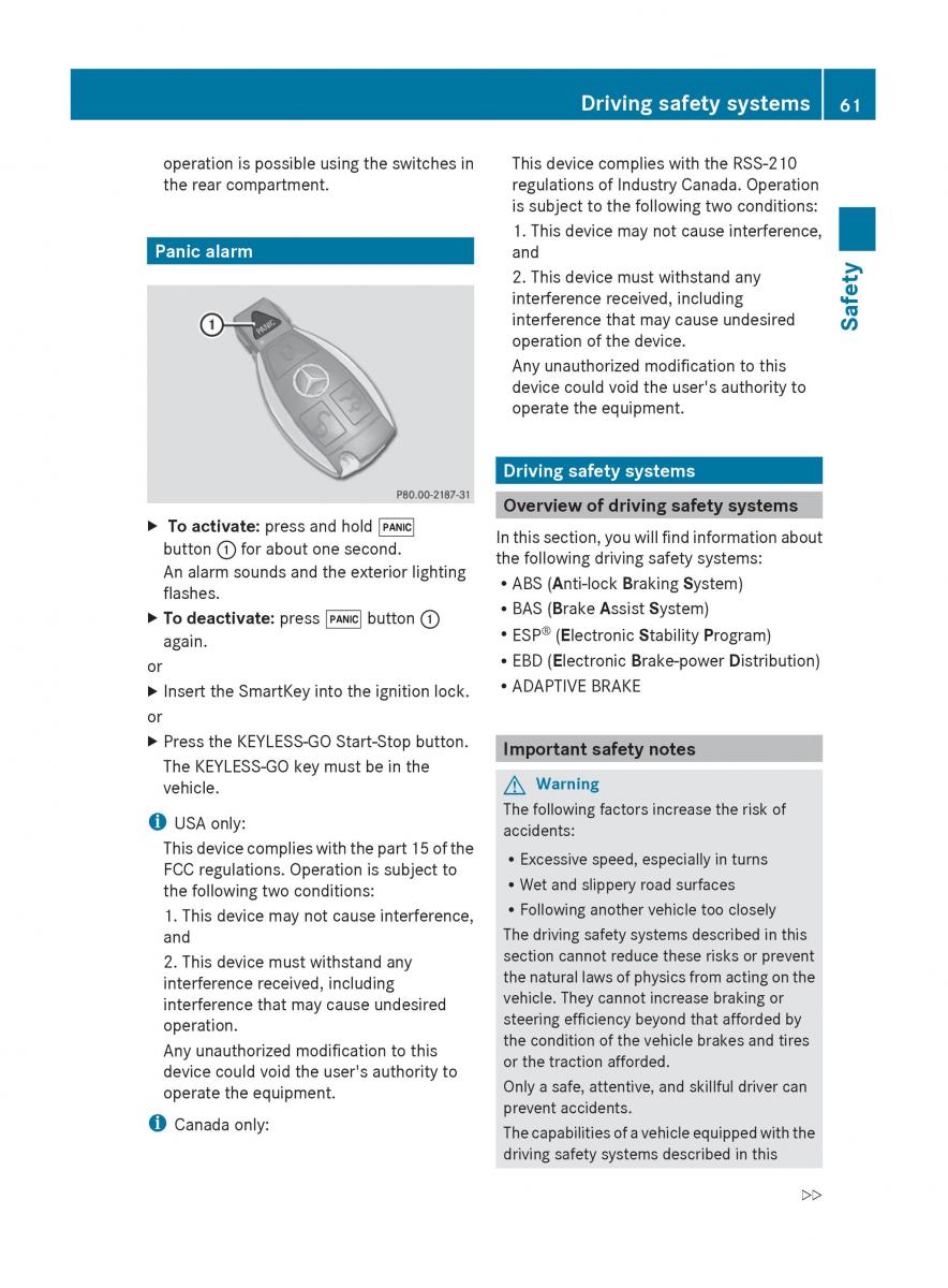 Mercedes Benz C Class W204 owners manual / page 63