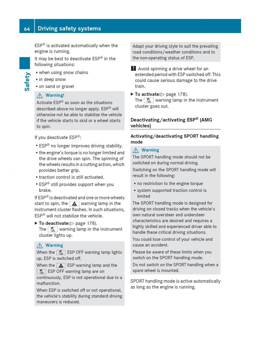 Mercedes Benz C Class W204 owners manual / page 66