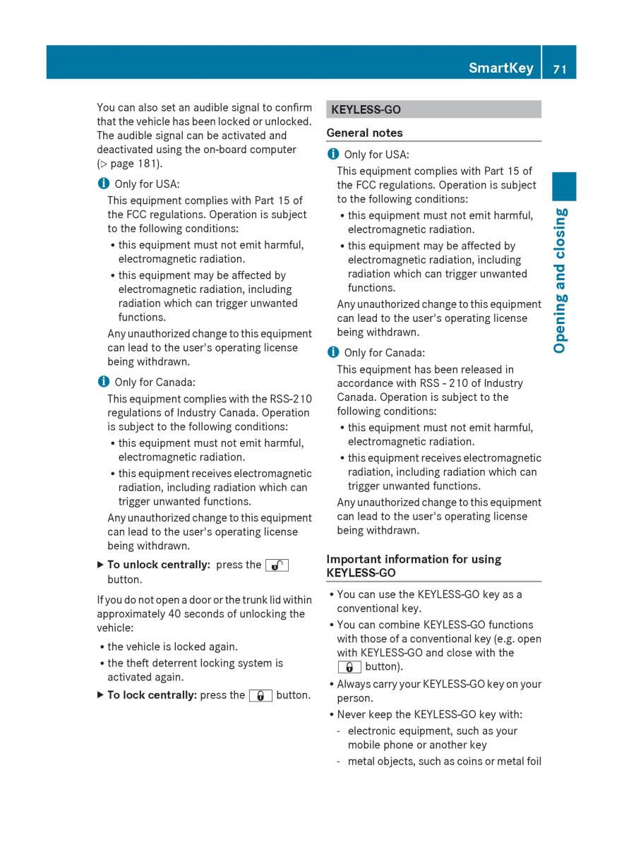 Mercedes Benz C Class W204 owners manual / page 73