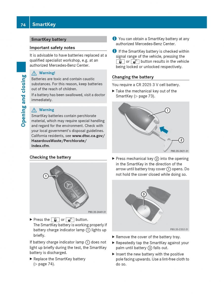 Mercedes Benz C Class W204 owners manual / page 76