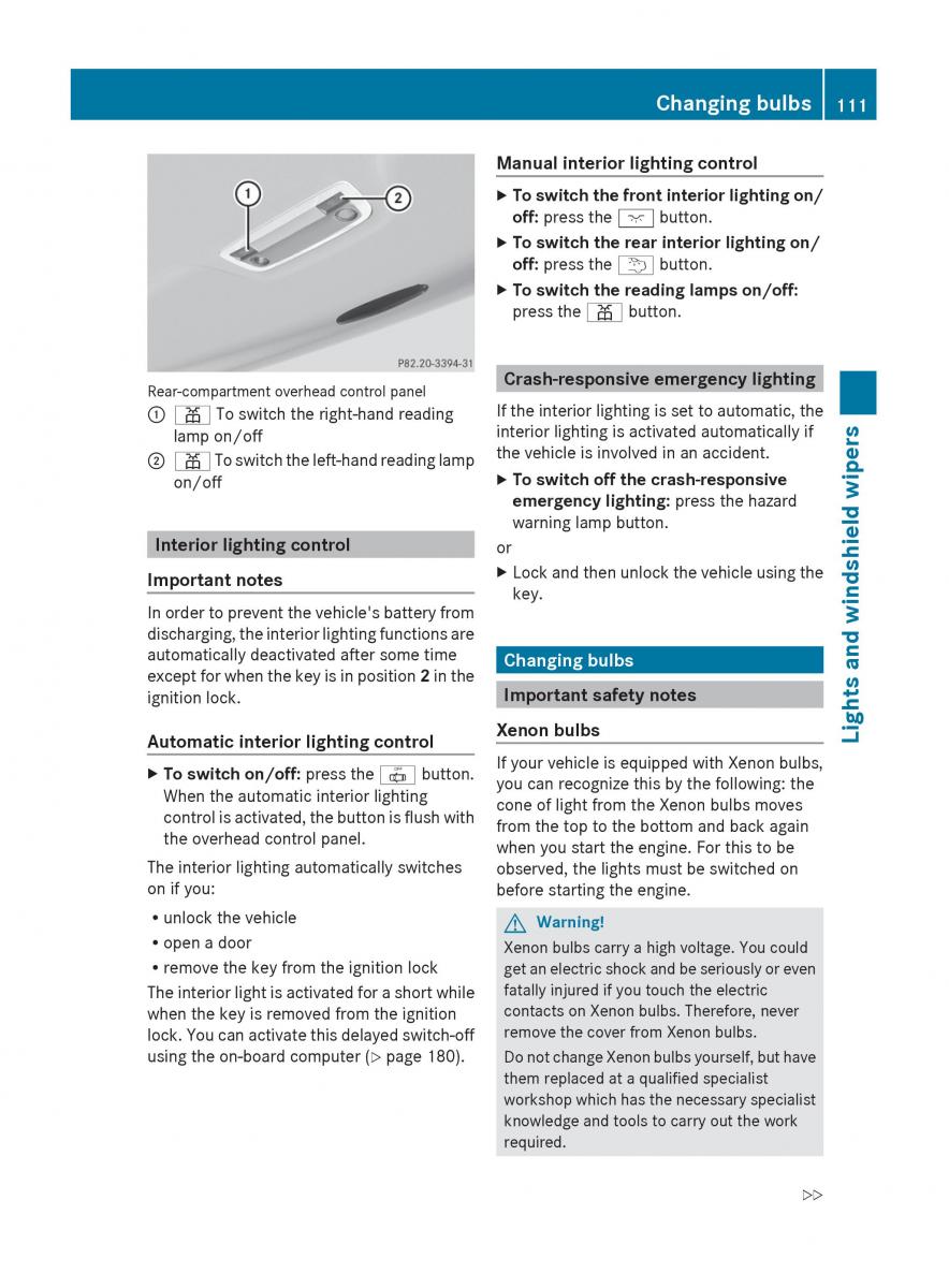 Mercedes Benz C Class W204 owners manual / page 113