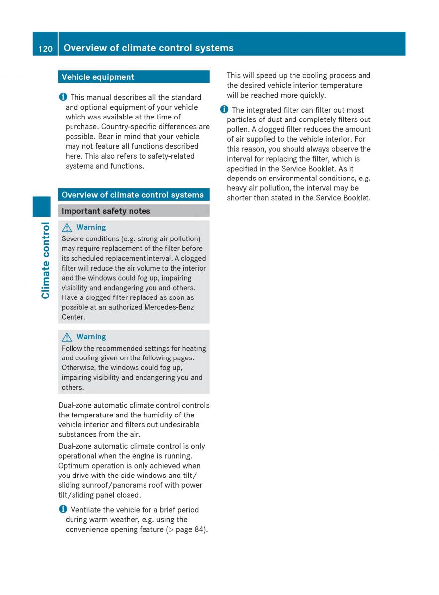 Mercedes Benz C Class W204 owners manual / page 122