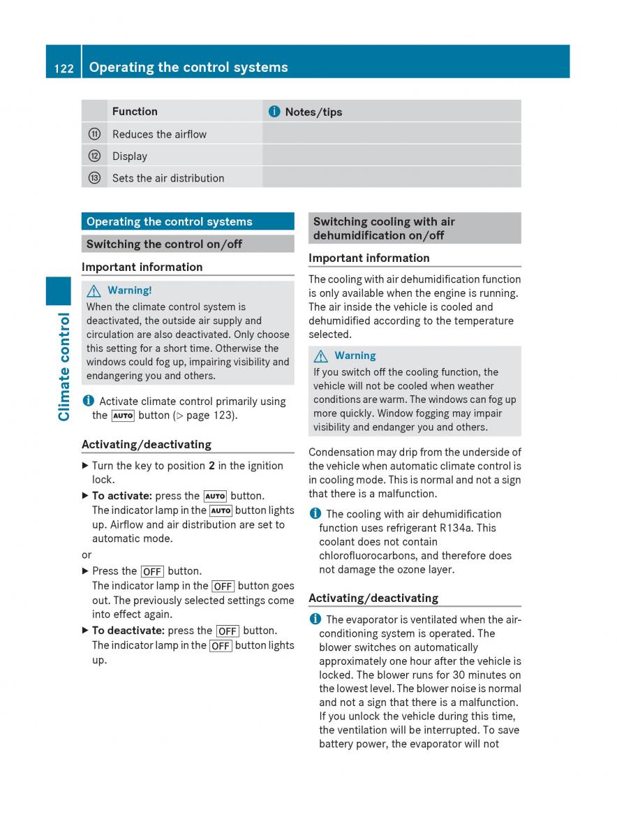 Mercedes Benz C Class W204 owners manual / page 124