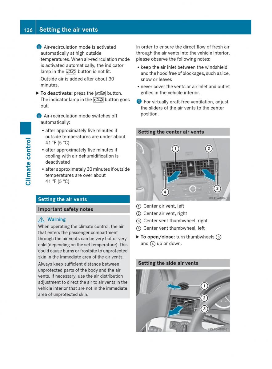 Mercedes Benz C Class W204 owners manual / page 128