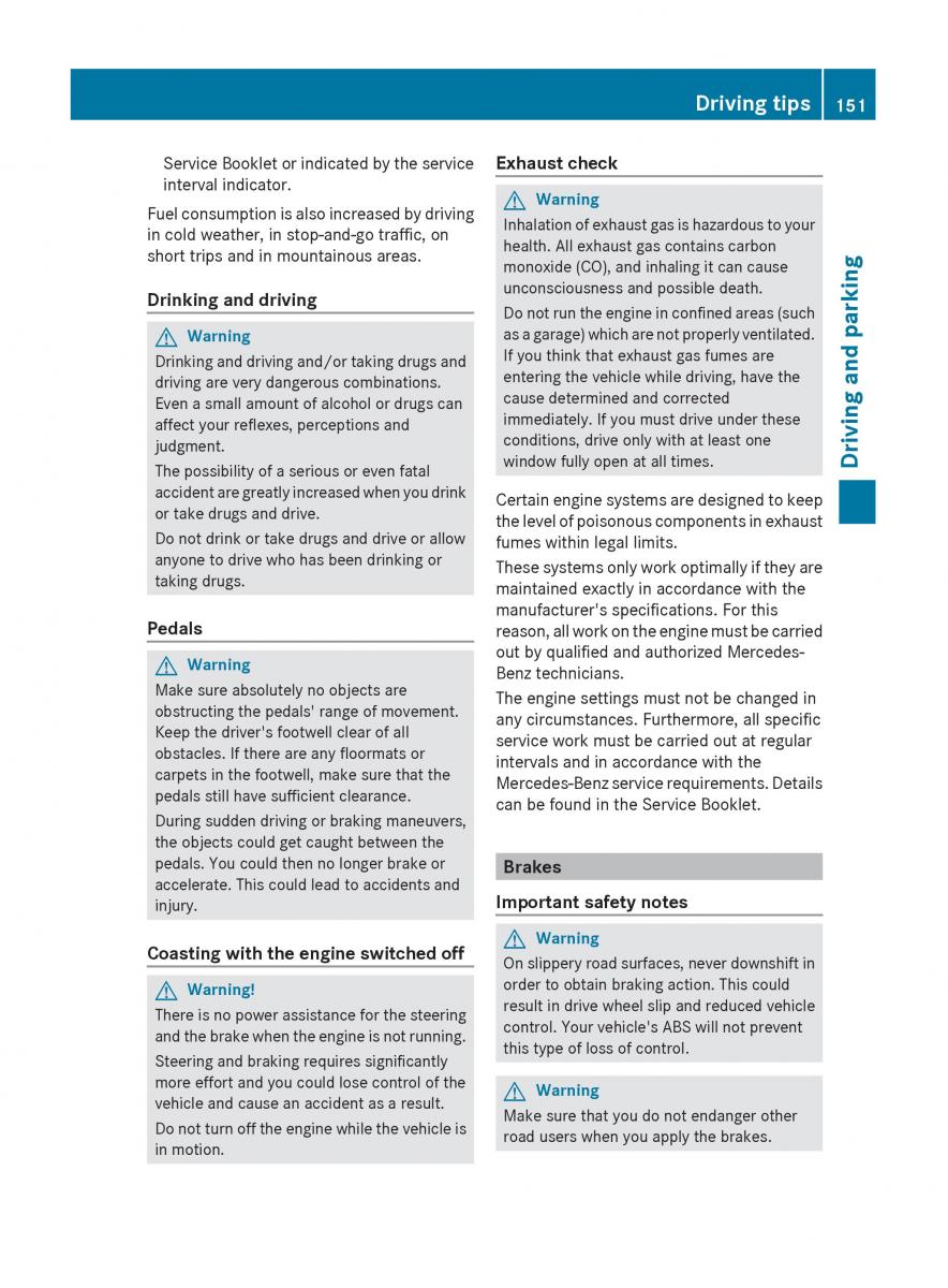 Mercedes Benz C Class W204 owners manual / page 153