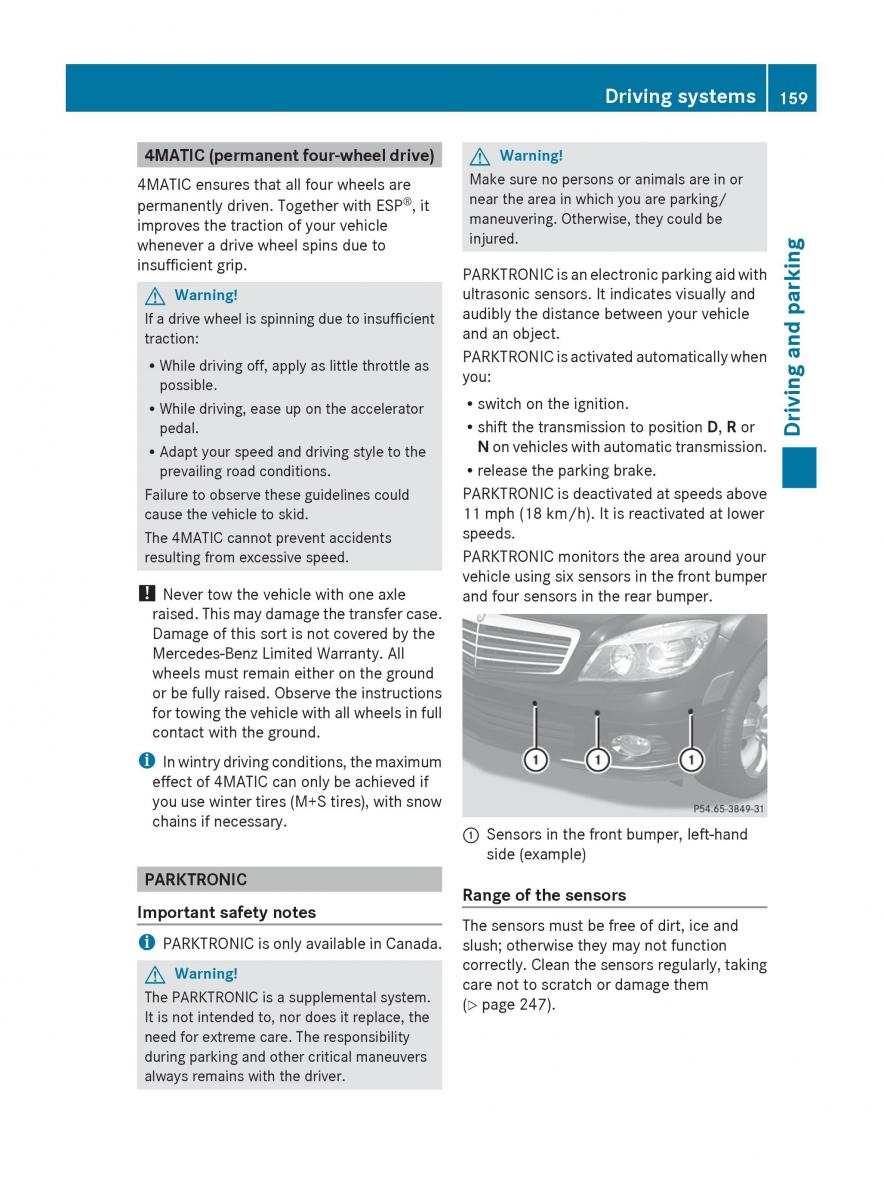 Mercedes Benz C Class W204 owners manual / page 161