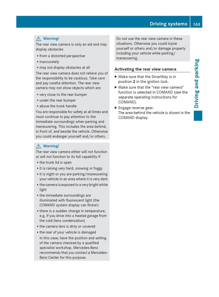 Mercedes Benz C Class W204 owners manual / page 165