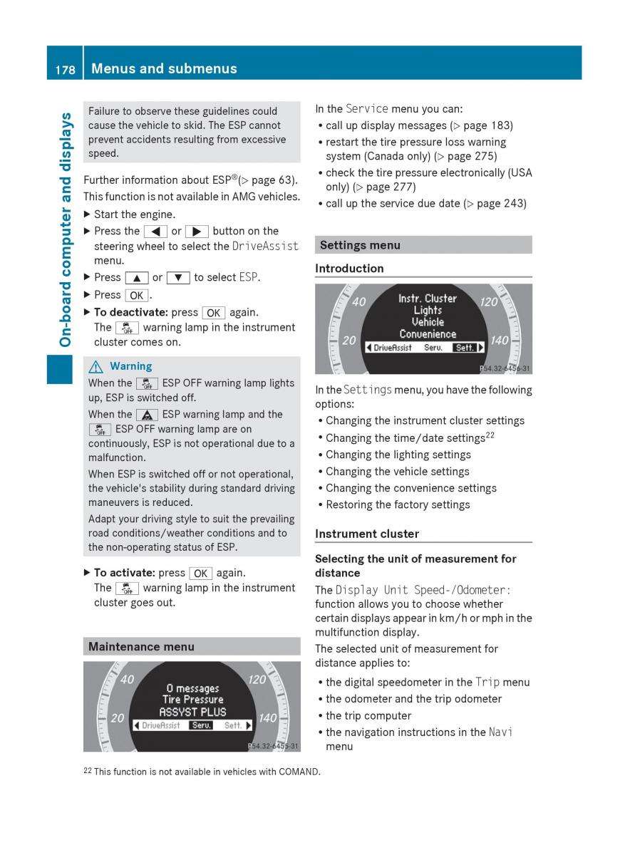 Mercedes Benz C Class W204 owners manual / page 180