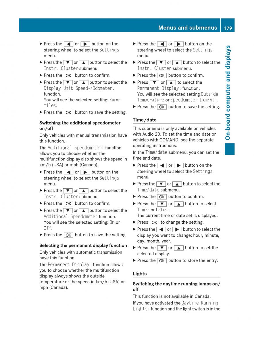 Mercedes Benz C Class W204 owners manual / page 181