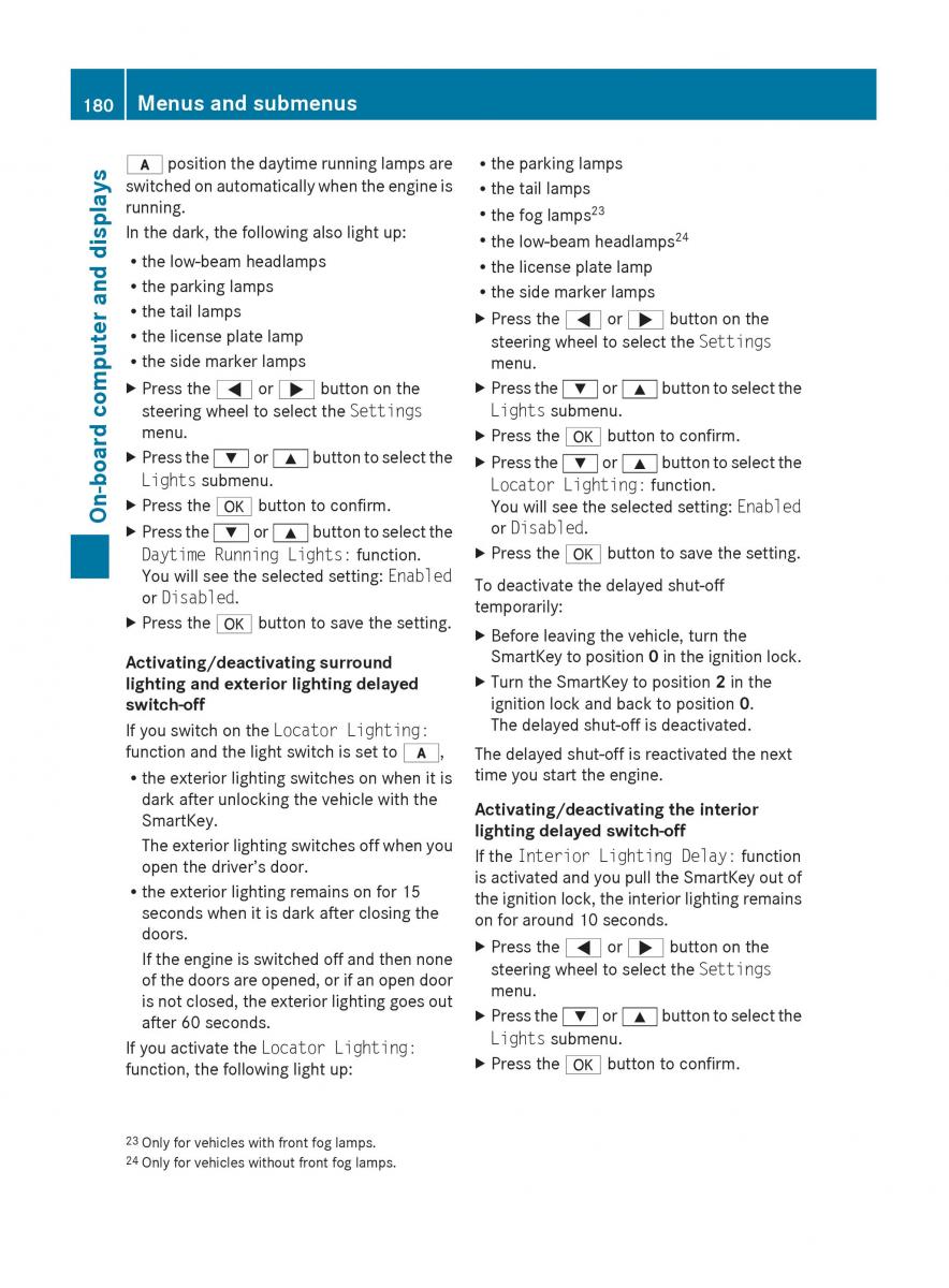 Mercedes Benz C Class W204 owners manual / page 182