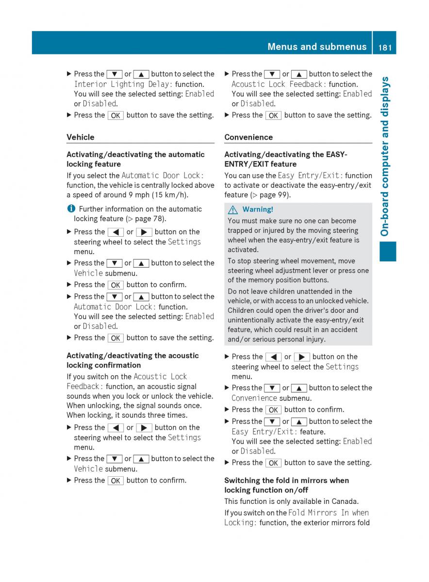 Mercedes Benz C Class W204 owners manual / page 183