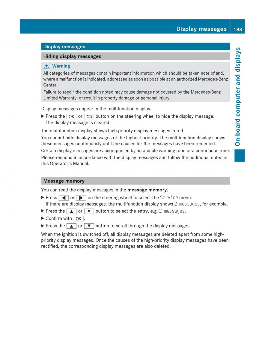 Mercedes Benz C Class W204 owners manual / page 185