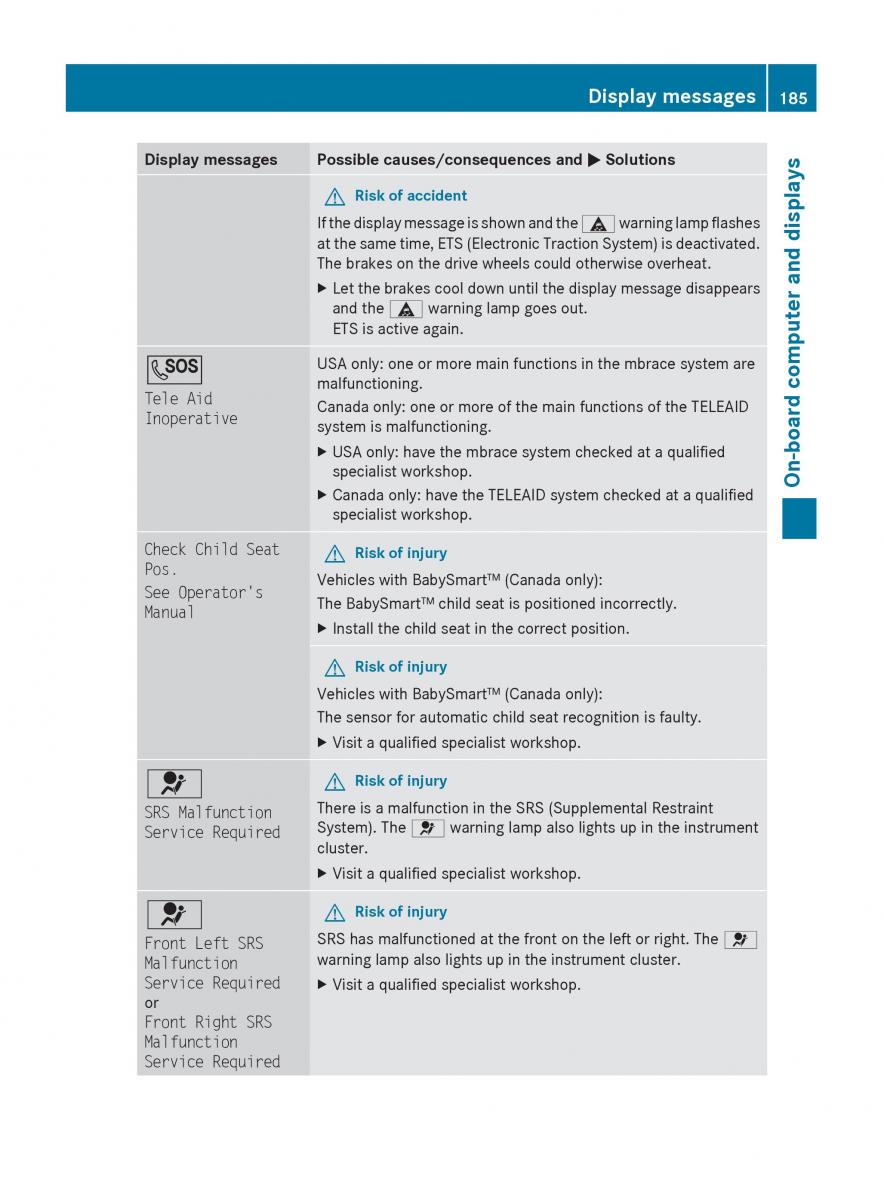 Mercedes Benz C Class W204 owners manual / page 187