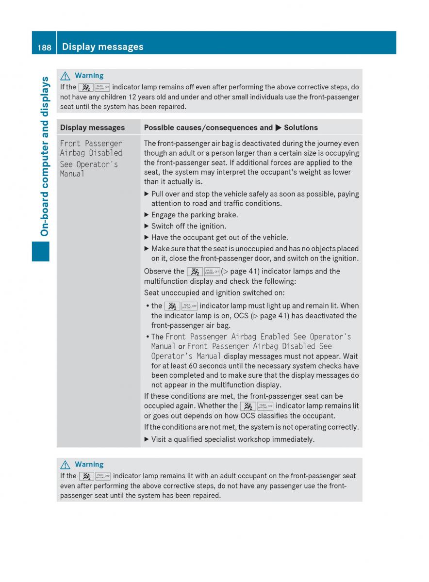 Mercedes Benz C Class W204 owners manual / page 190