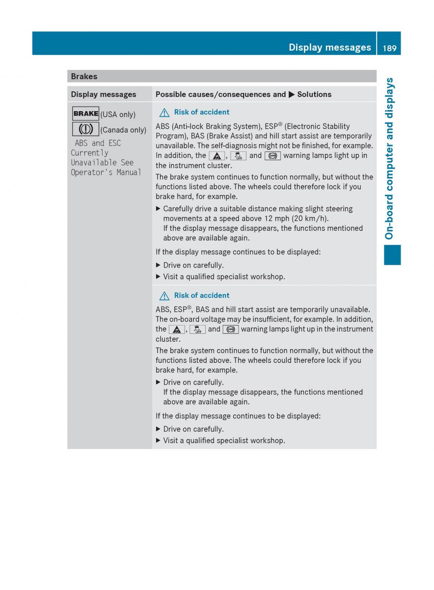 Mercedes Benz C Class W204 owners manual / page 191