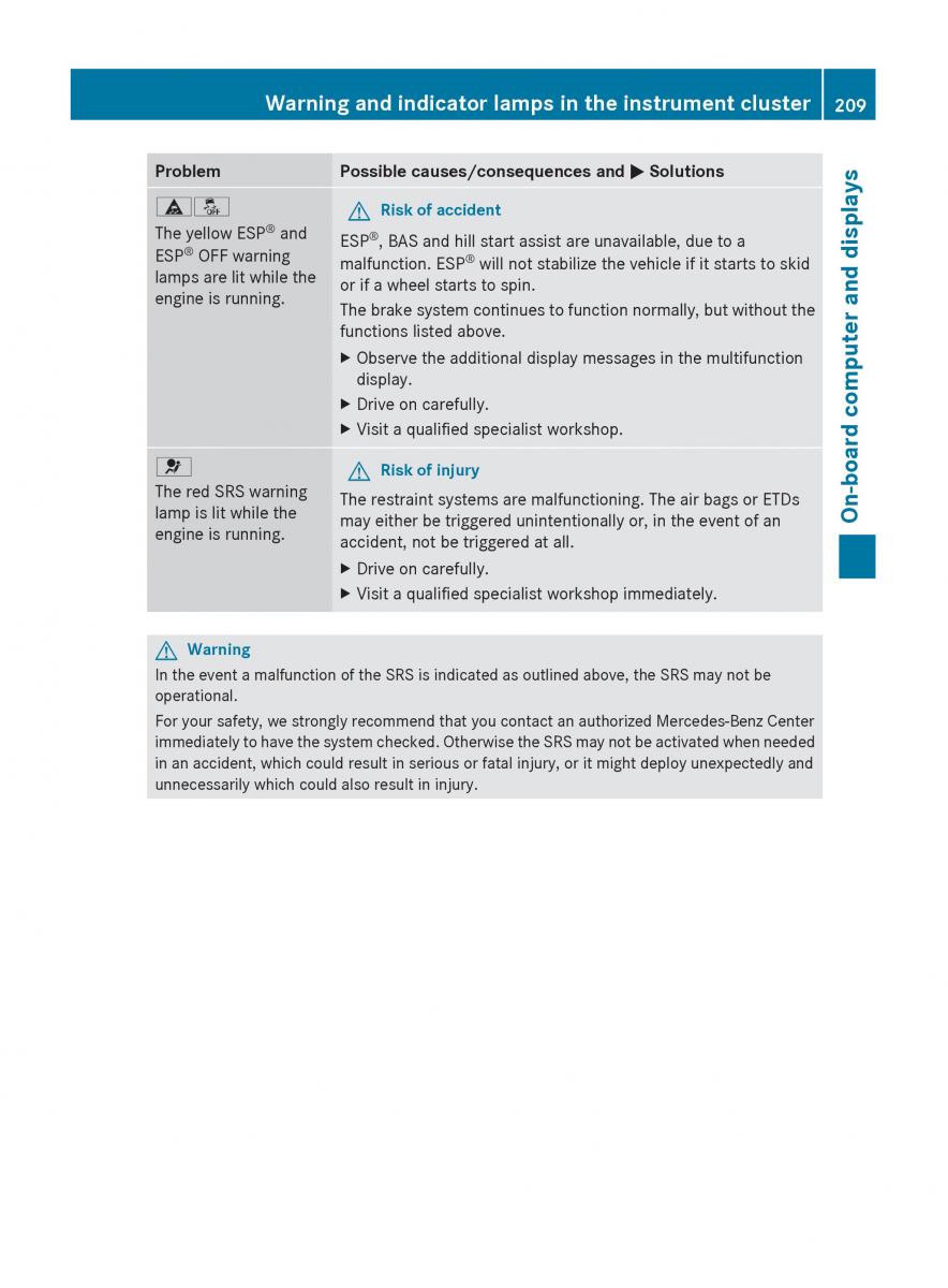 Mercedes Benz C Class W204 owners manual / page 211