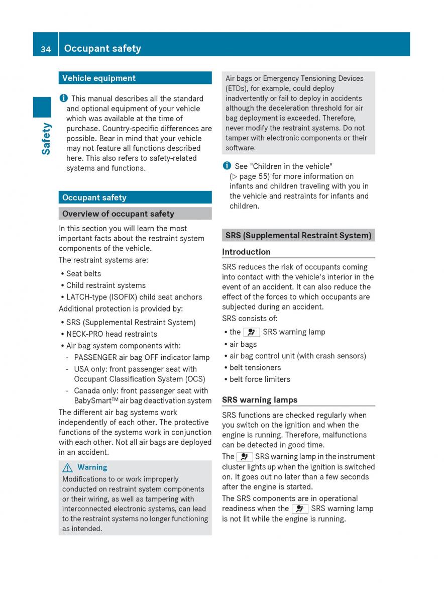 Mercedes Benz C Class W204 owners manual / page 36