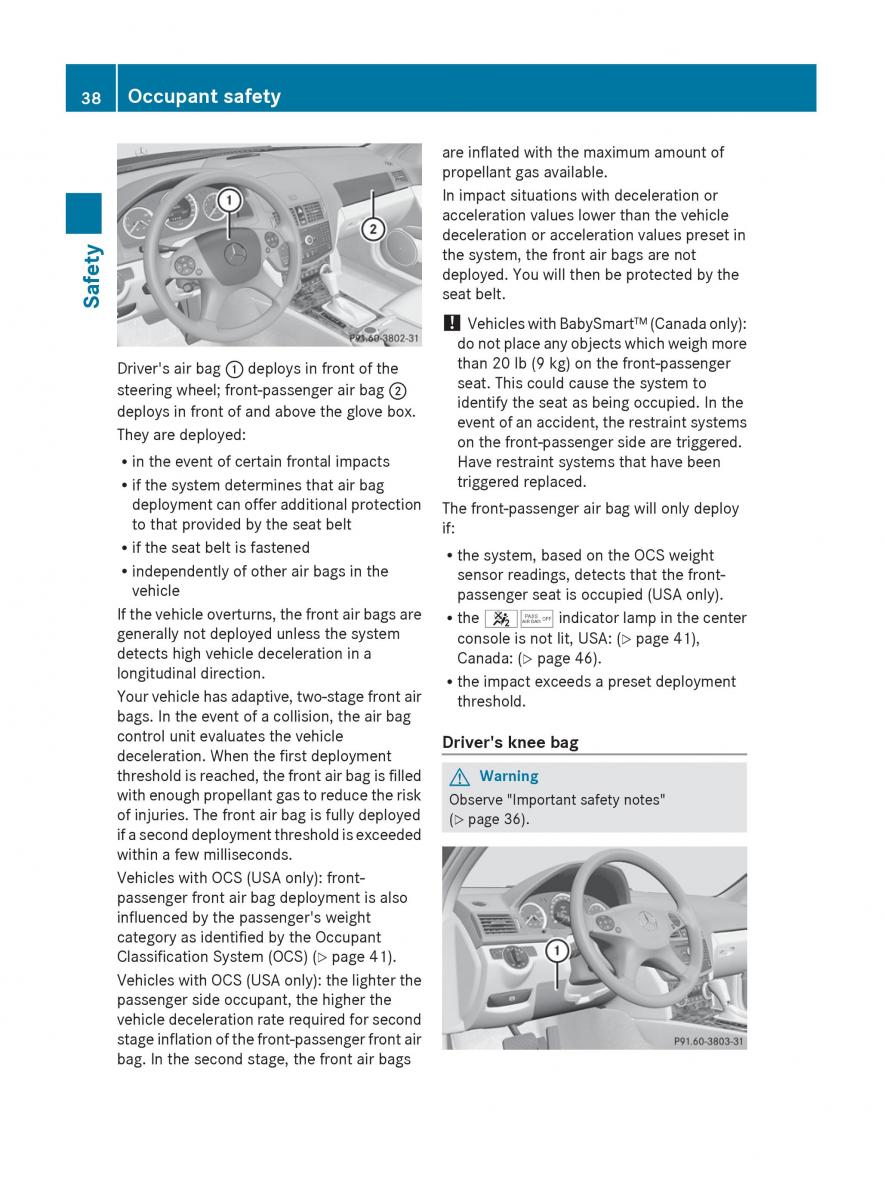 Mercedes Benz C Class W204 owners manual / page 40