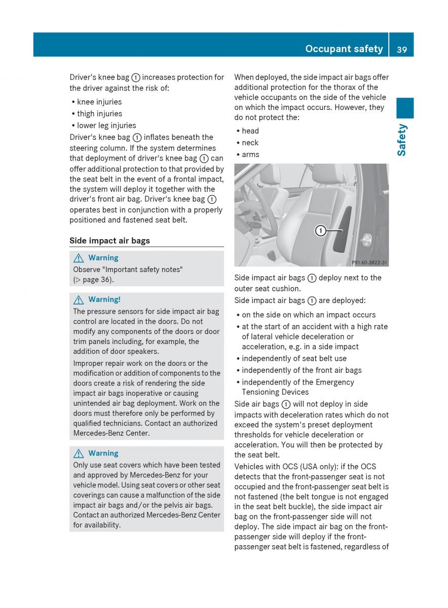 Mercedes Benz C Class W204 owners manual / page 41