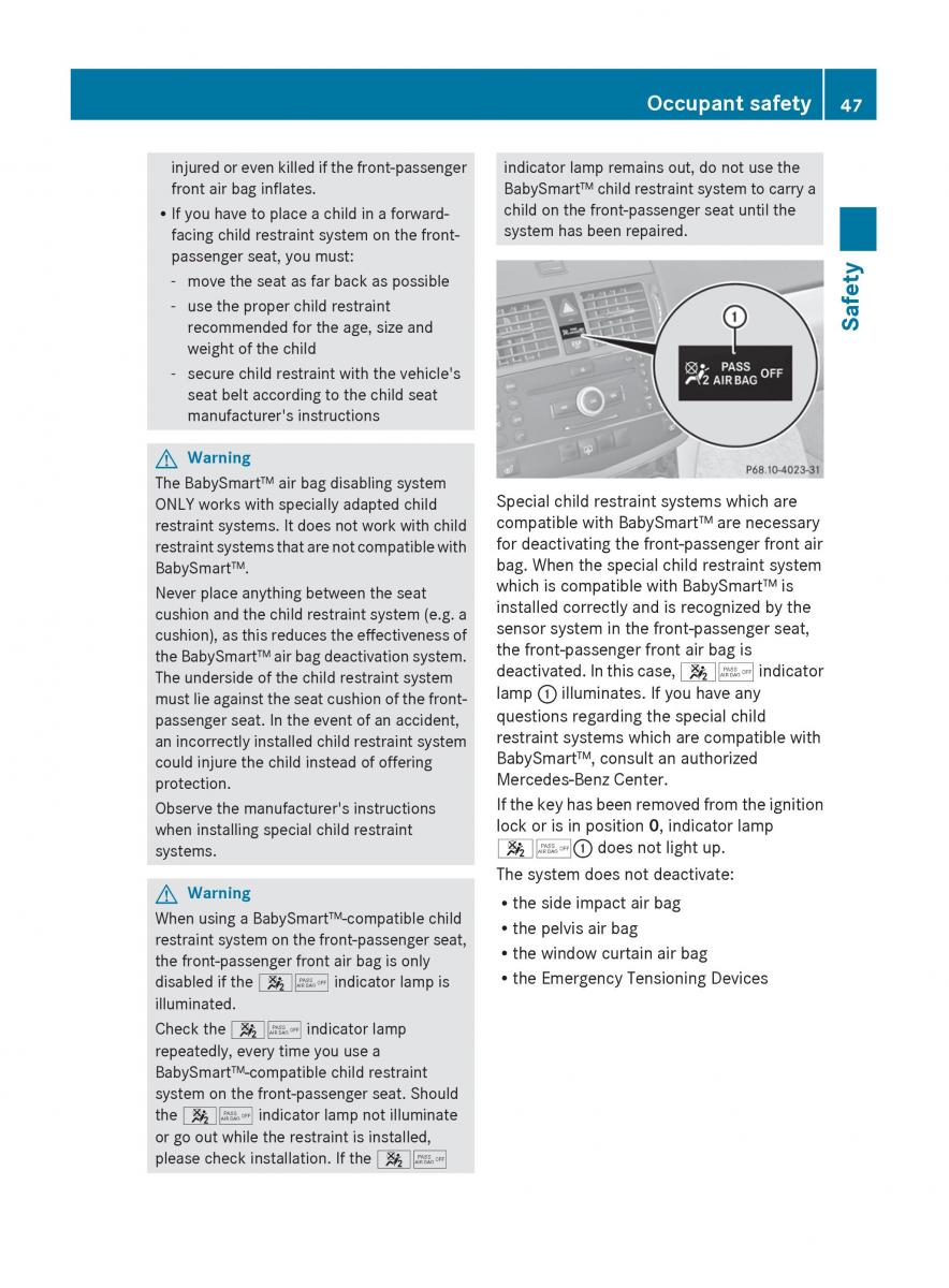 Mercedes Benz C Class W204 owners manual / page 49