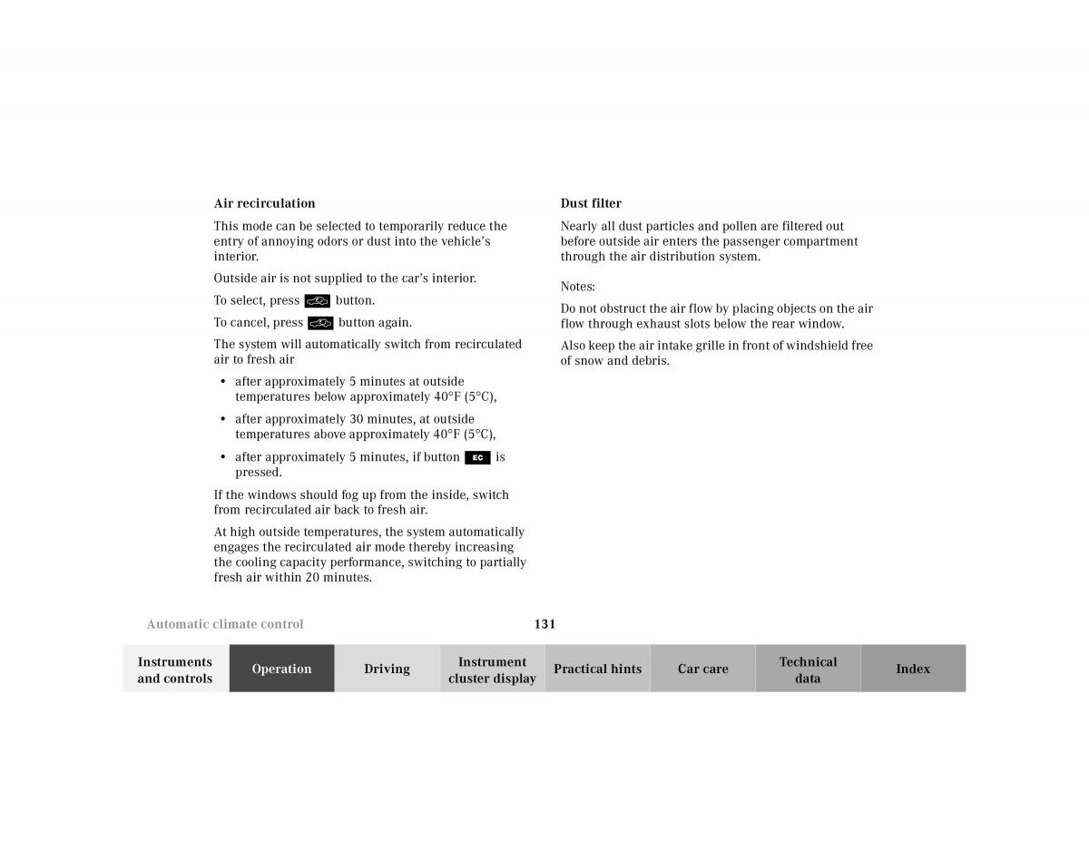 manual Mercedes E Mercedes Benz E Class W210 owners manual / page 134