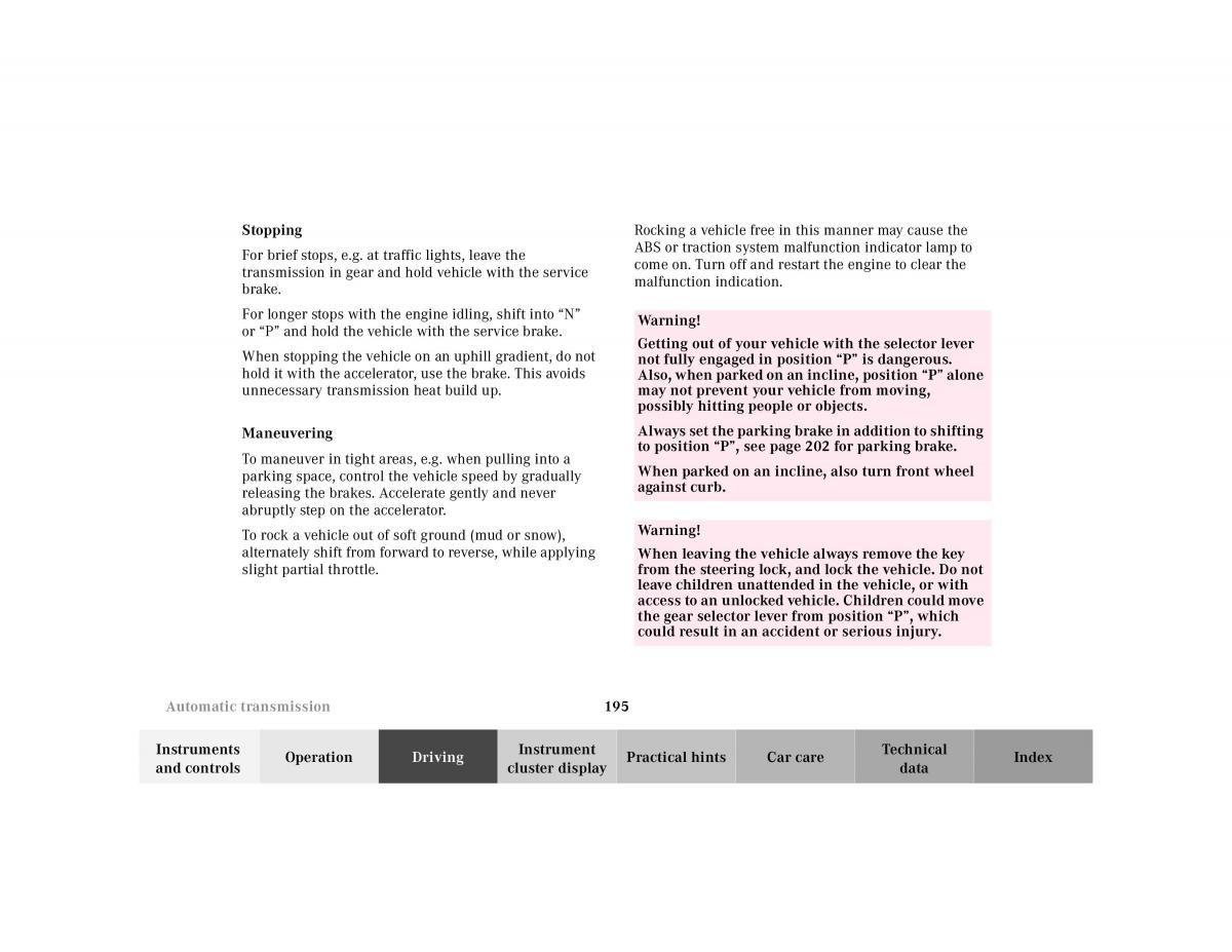 manual Mercedes E Mercedes Benz E Class W210 owners manual / page 198