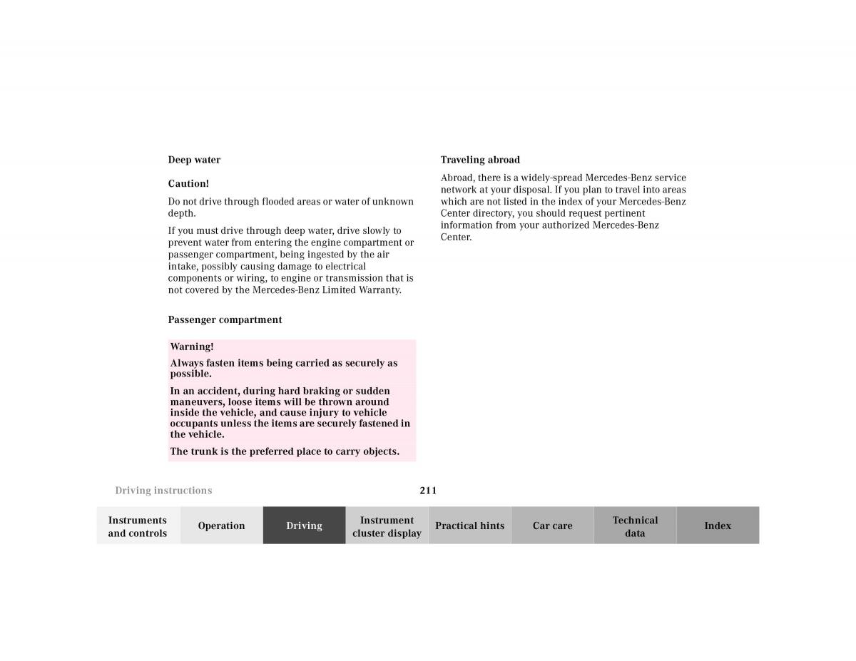 manual Mercedes E Mercedes Benz E Class W210 owners manual / page 214