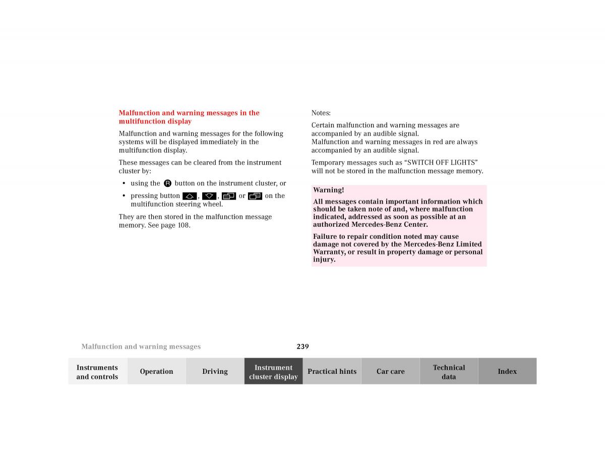 manual Mercedes E Mercedes Benz E Class W210 owners manual / page 242