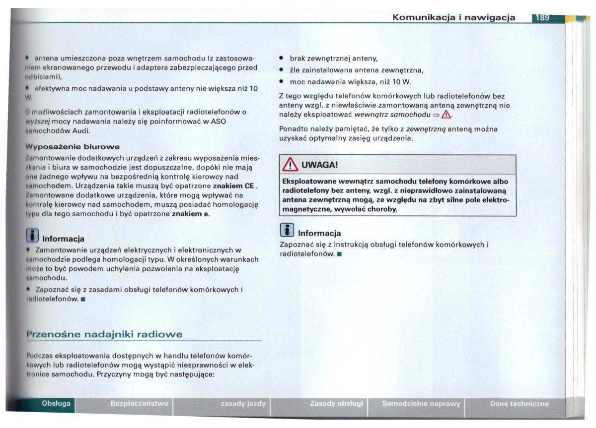 Audi A6 C5 instrukcja obslugi / page 186