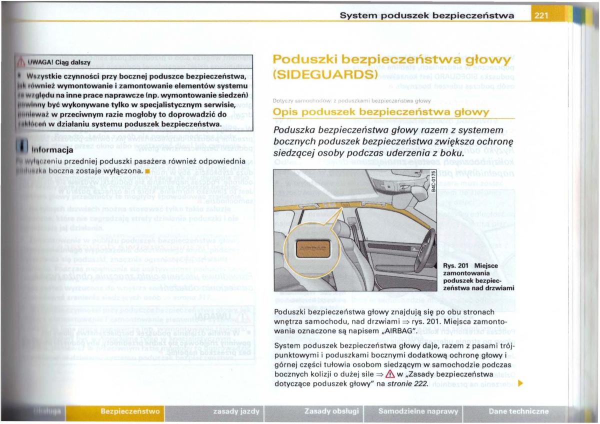 Audi A6 C5 instrukcja obslugi / page 217