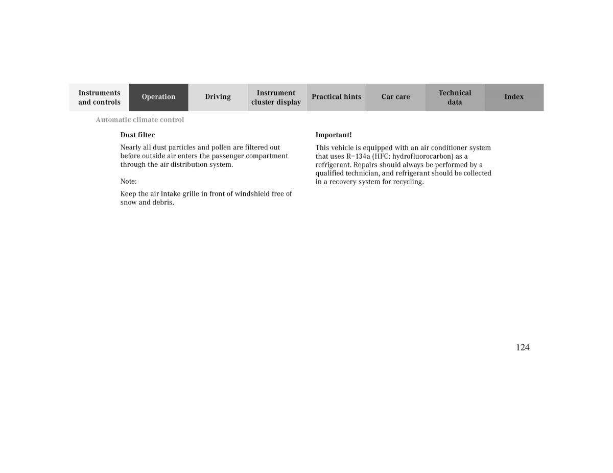 Mercedes Benz CLK Cabrio W208 owners manual / page 124