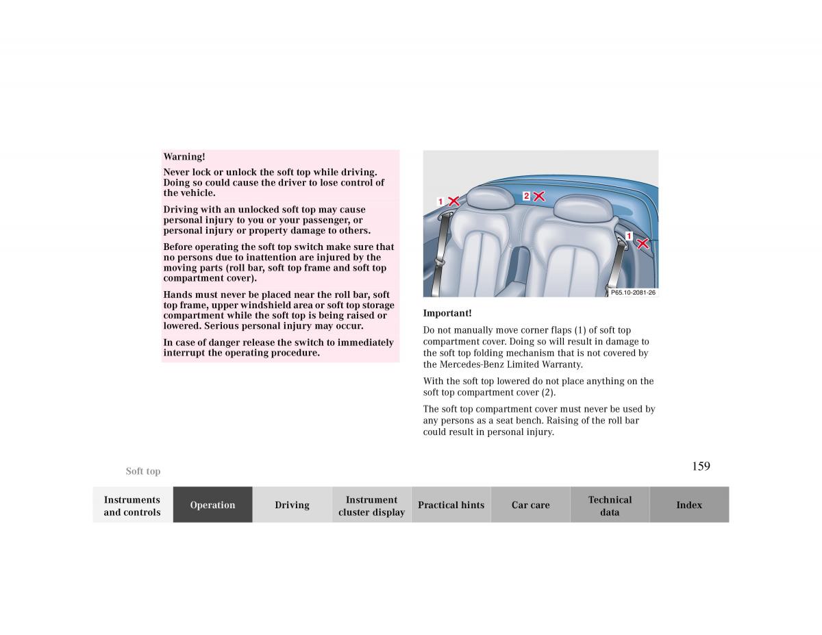 Mercedes Benz CLK Cabrio W208 owners manual / page 159