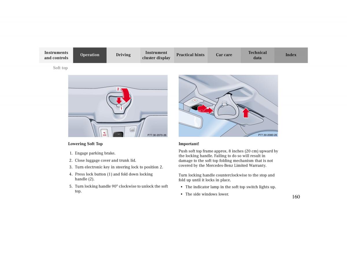 Mercedes Benz CLK Cabrio W208 owners manual / page 160