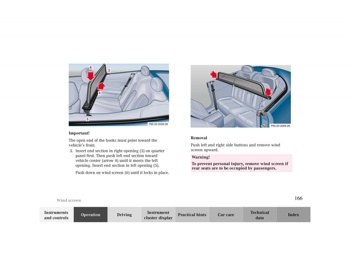 Mercedes Benz CLK Cabrio W208 owners manual / page 166