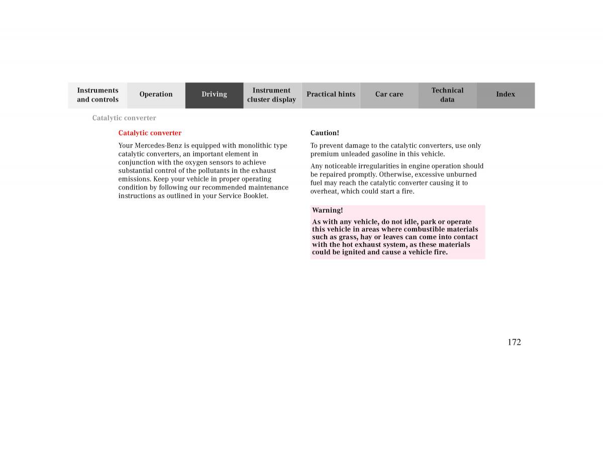 Mercedes Benz CLK Cabrio W208 owners manual / page 172