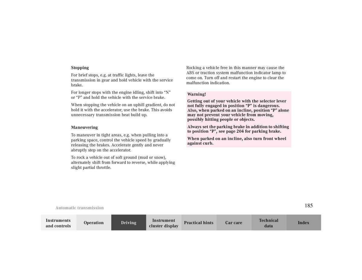 Mercedes Benz CLK Cabrio W208 owners manual / page 185