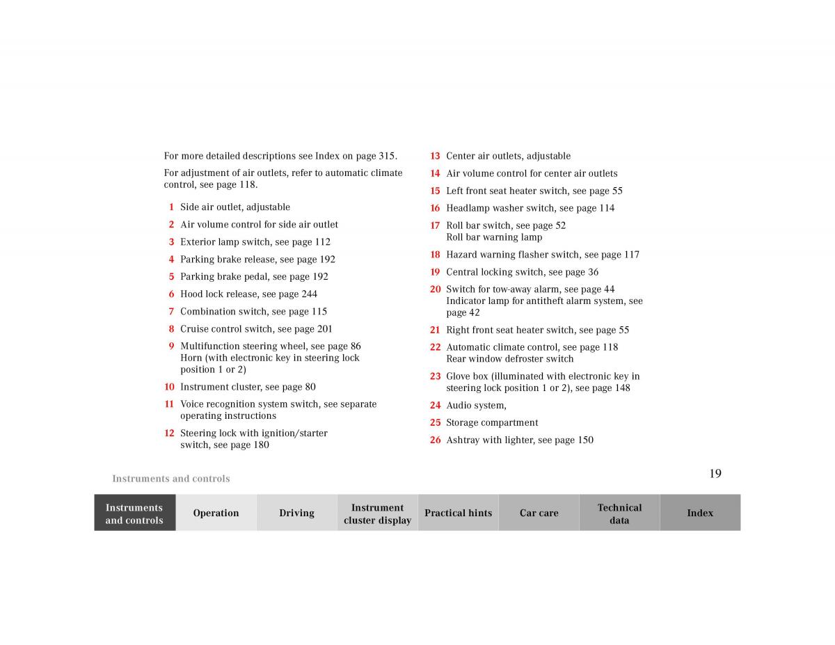 Mercedes Benz CLK Cabrio W208 owners manual / page 19