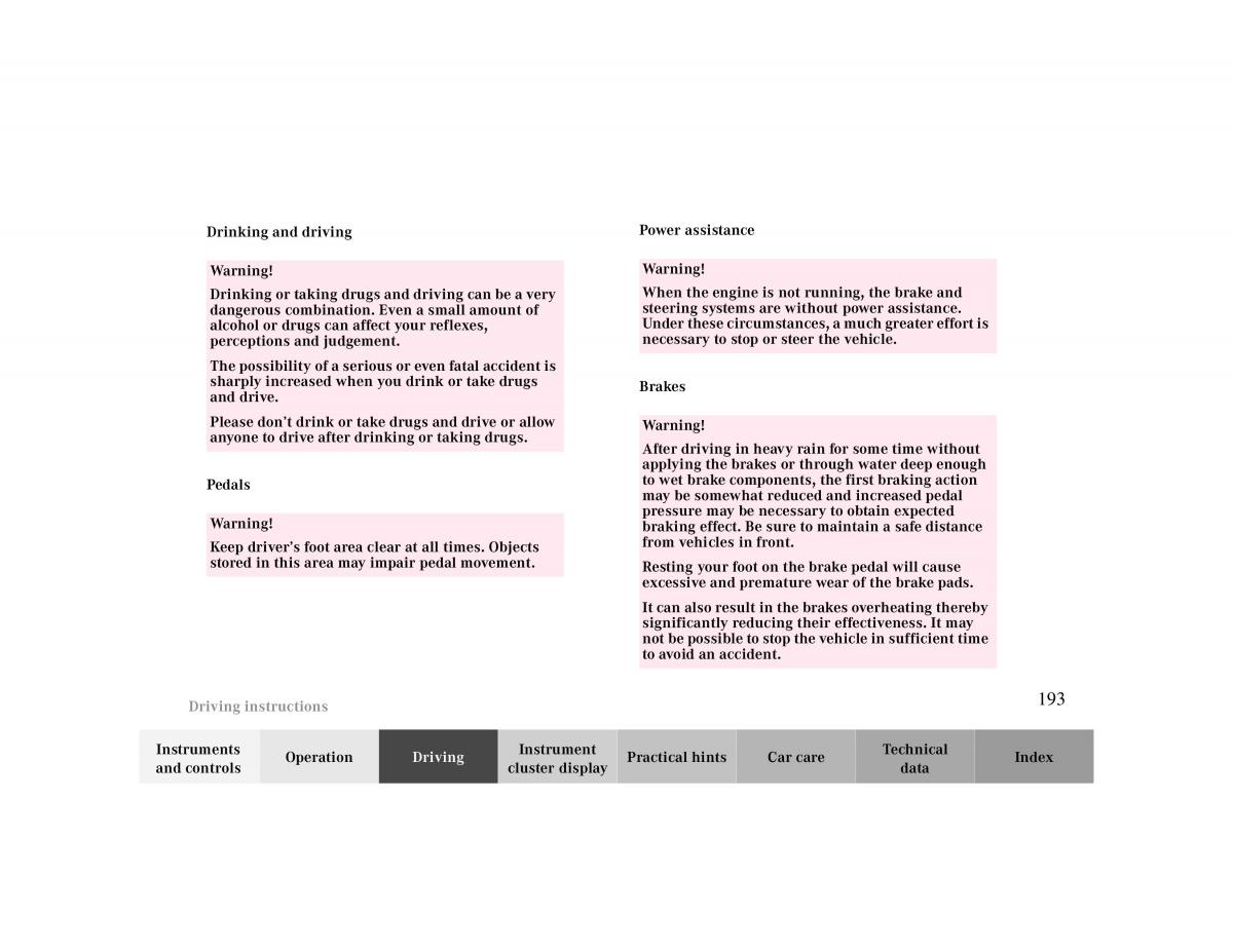 Mercedes Benz CLK Cabrio W208 owners manual / page 193