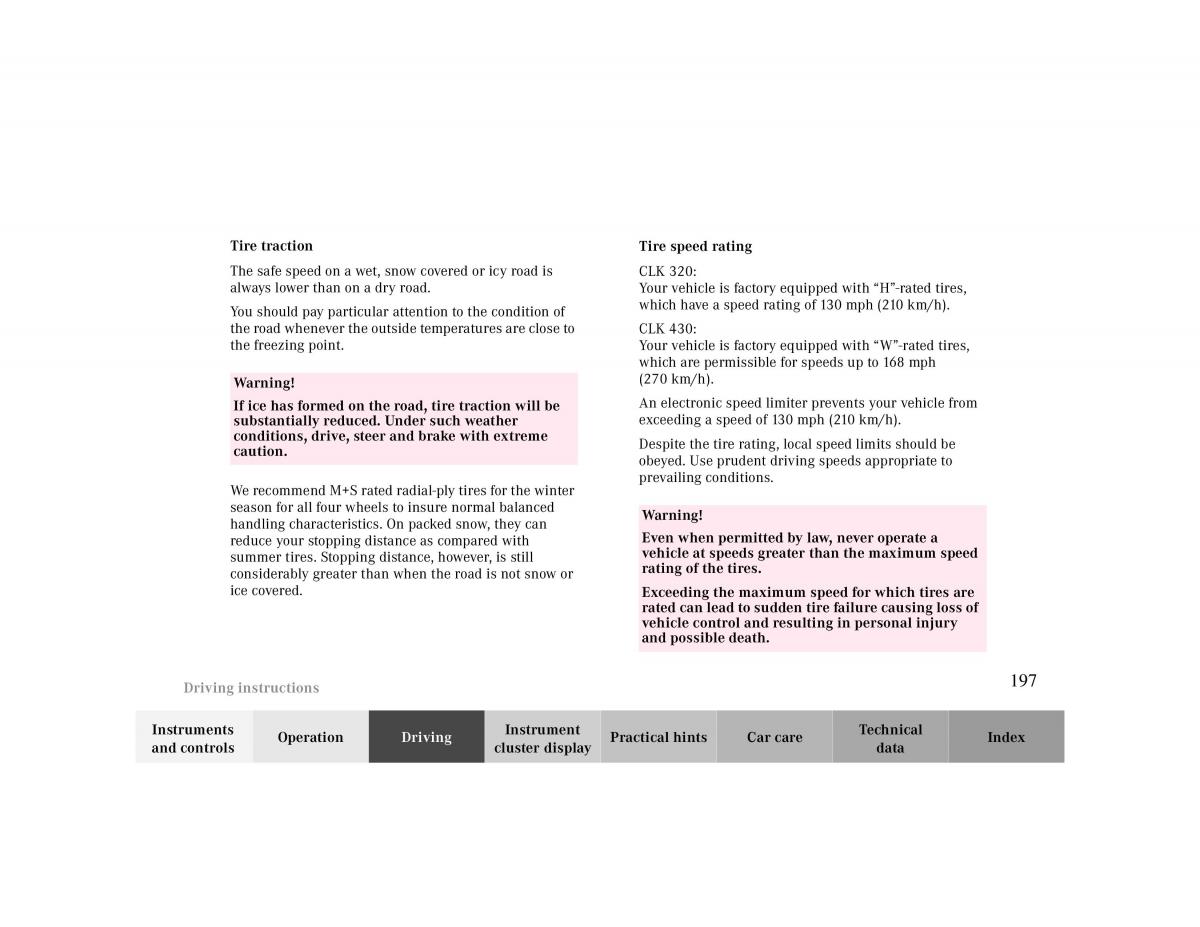 Mercedes Benz CLK Cabrio W208 owners manual / page 197