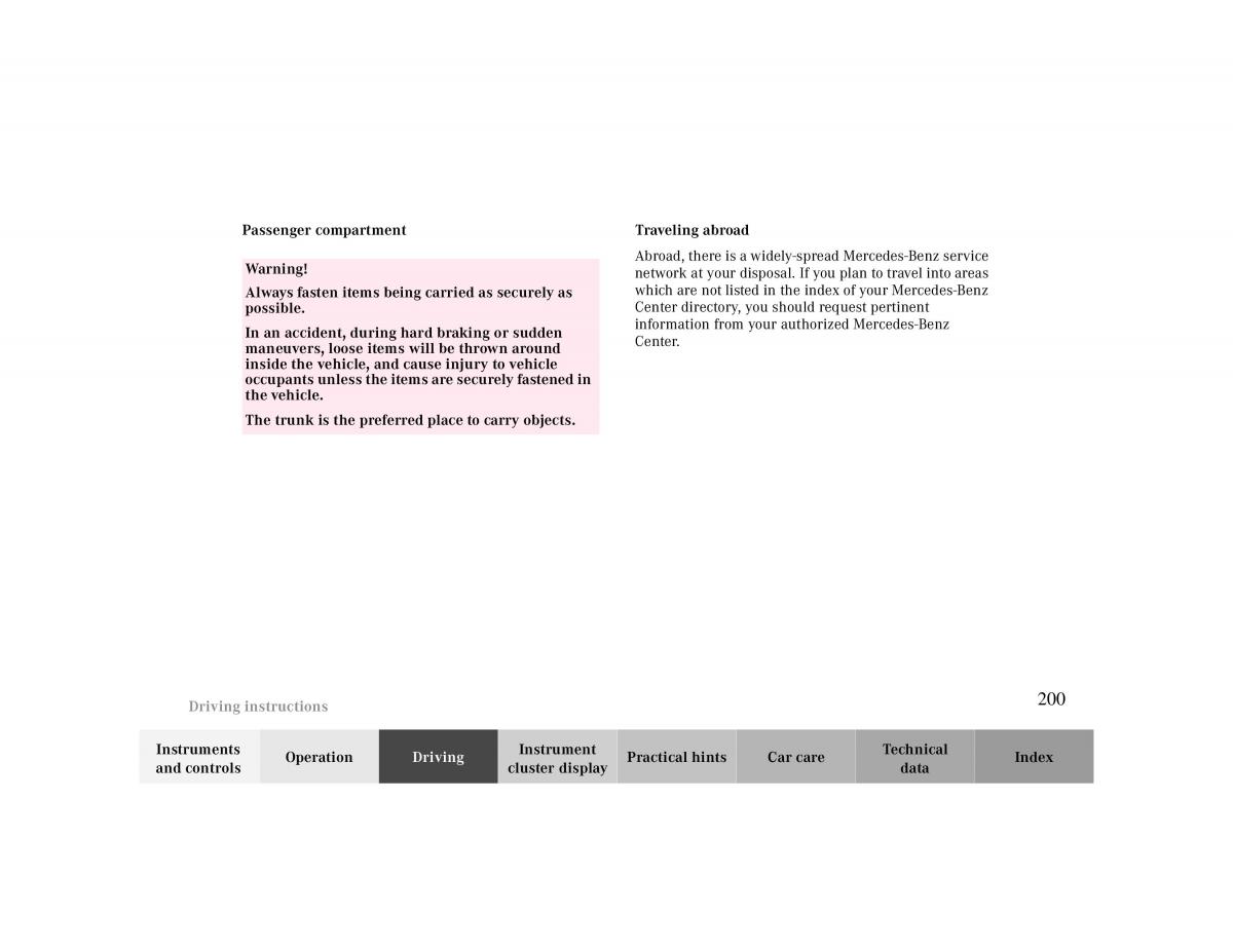 Mercedes Benz CLK Cabrio W208 owners manual / page 200