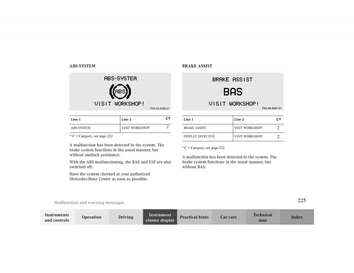 Mercedes Benz CLK Cabrio W208 owners manual / page 225