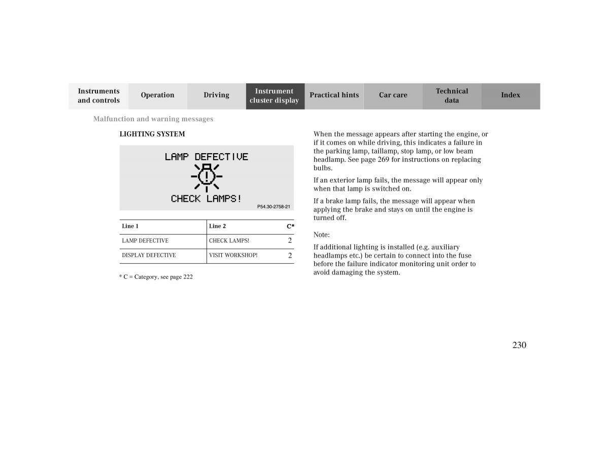 Mercedes Benz CLK Cabrio W208 owners manual / page 230