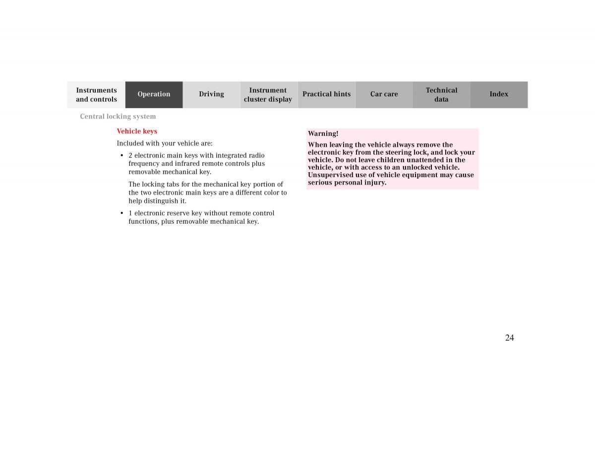 Mercedes Benz CLK Cabrio W208 owners manual / page 24