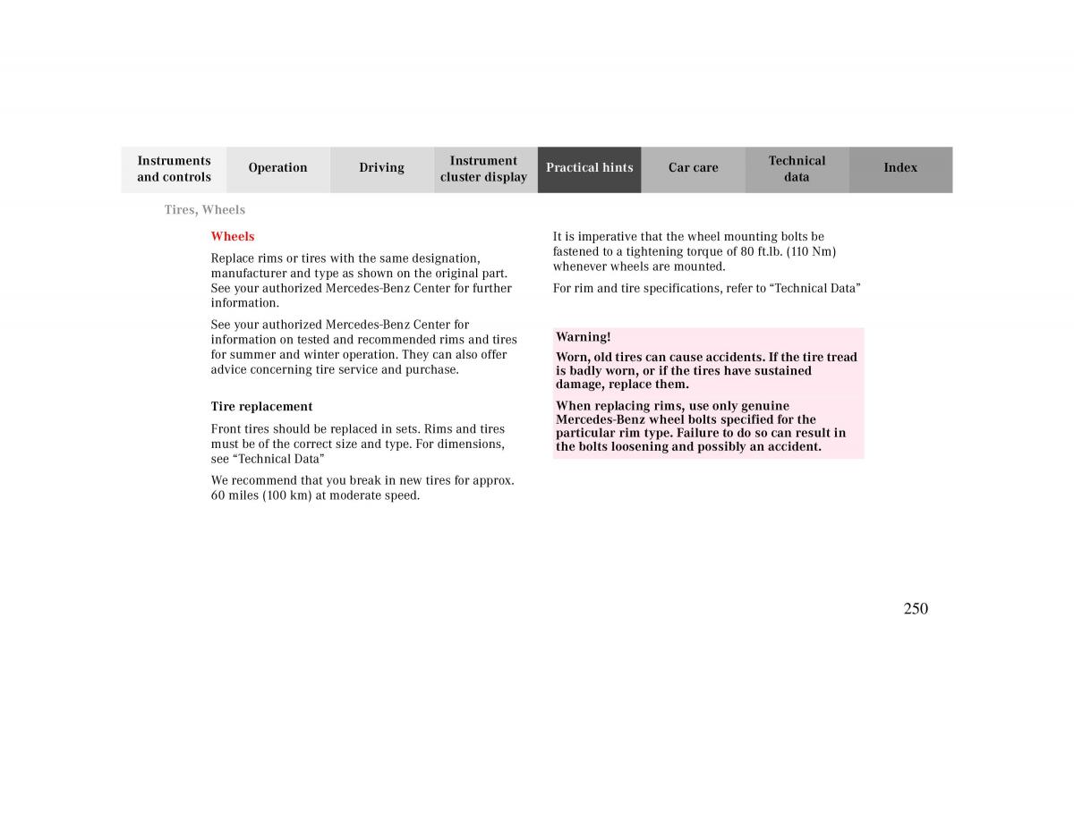 Mercedes Benz CLK Cabrio W208 owners manual / page 250