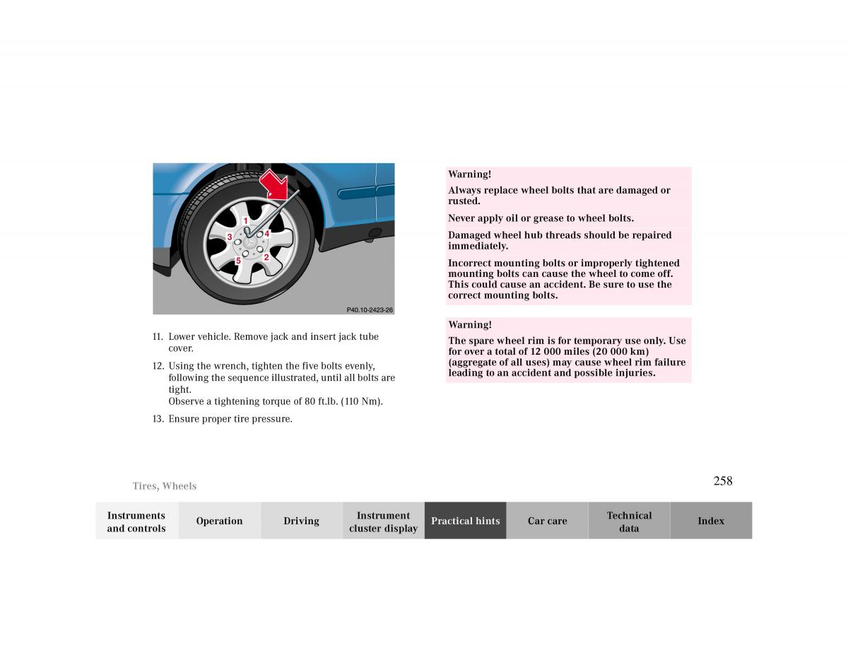 Mercedes Benz CLK Cabrio W208 owners manual / page 258