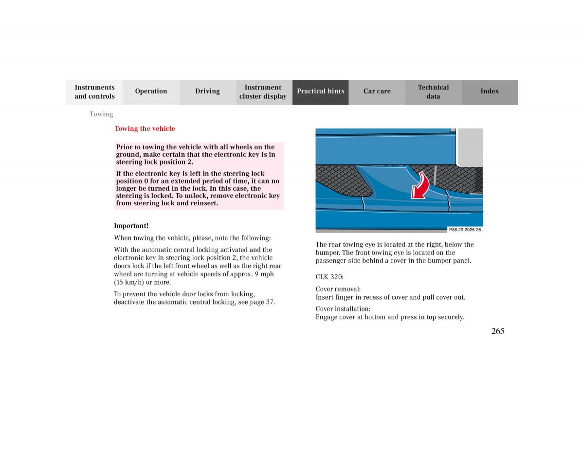 Mercedes Benz CLK Cabrio W208 owners manual / page 265