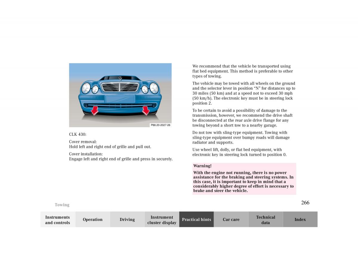 Mercedes Benz CLK Cabrio W208 owners manual / page 266