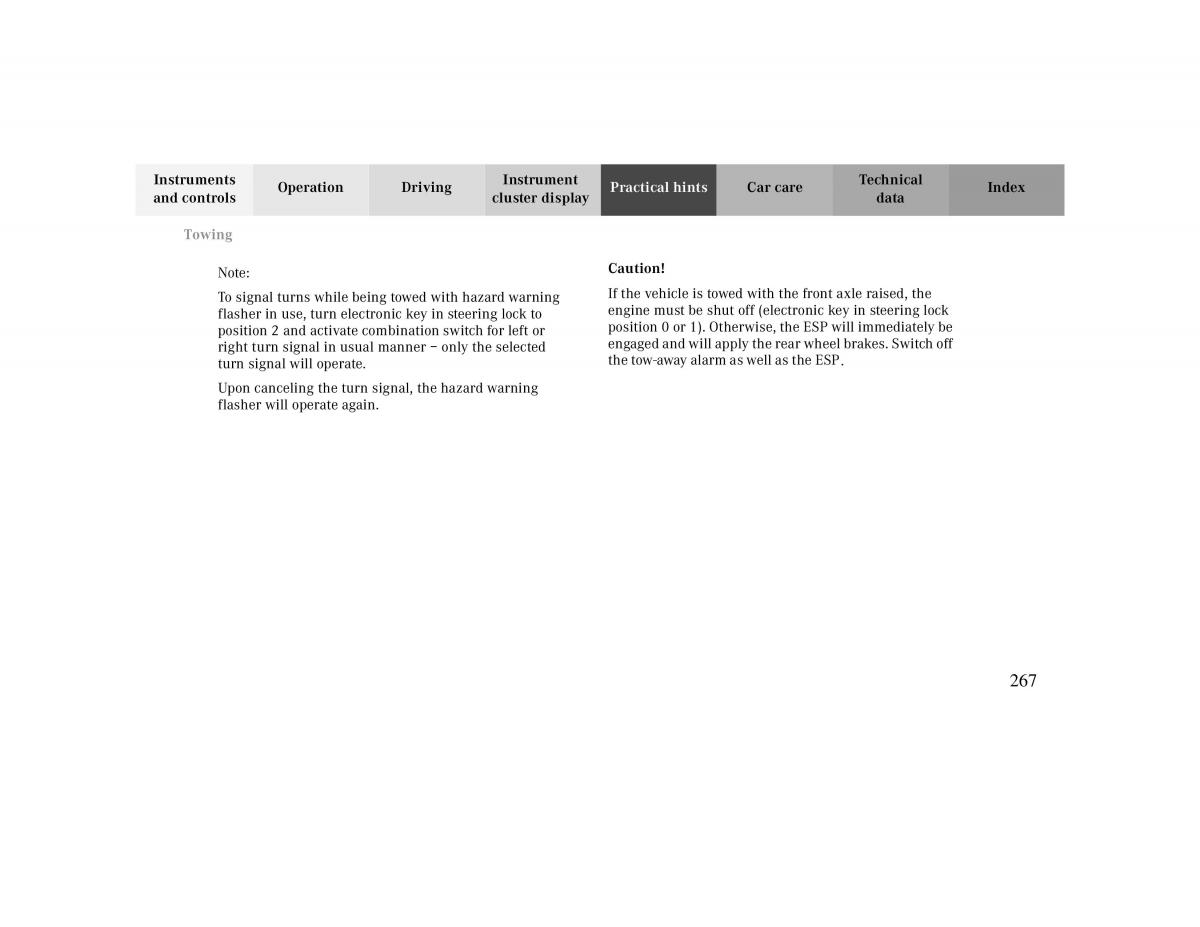 Mercedes Benz CLK Cabrio W208 owners manual / page 267