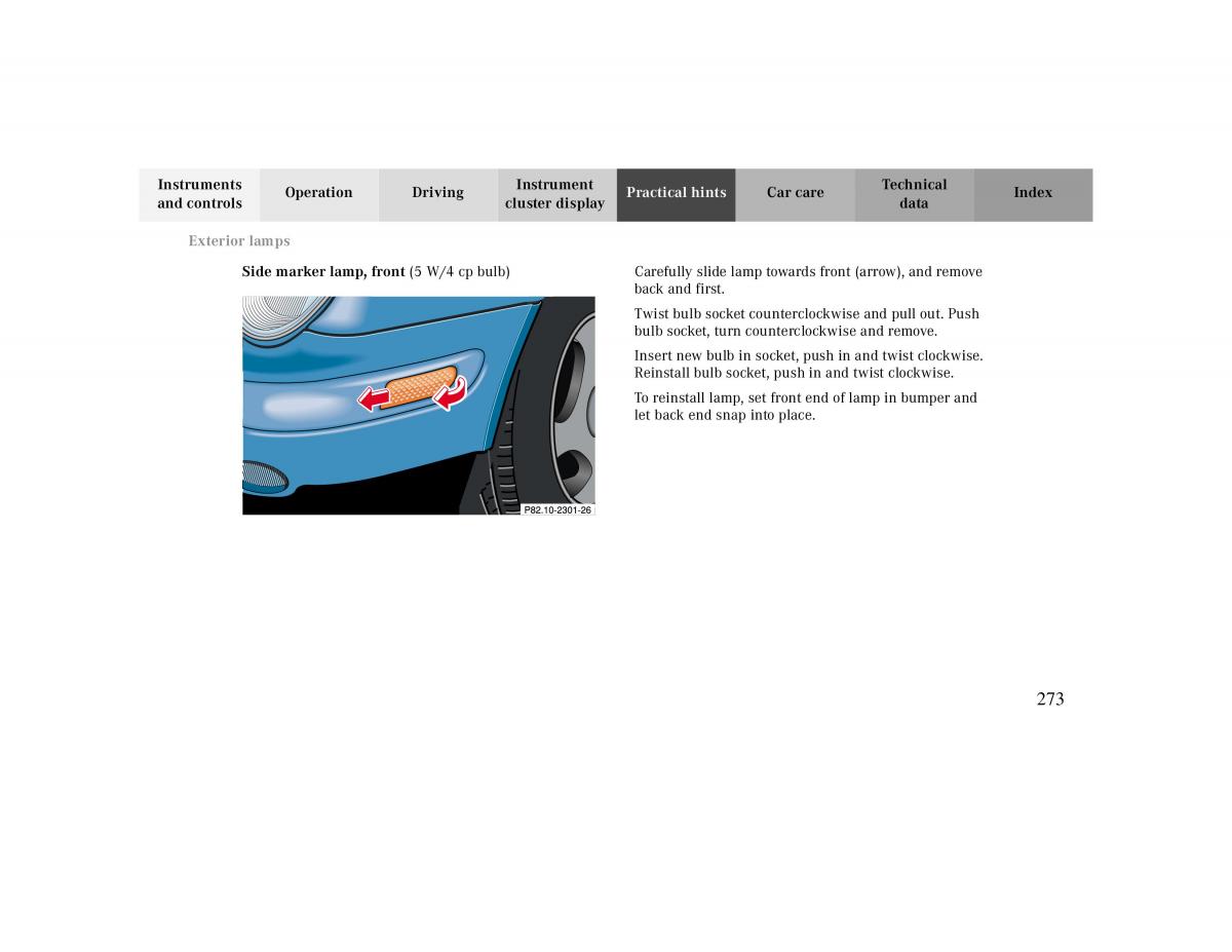 Mercedes Benz CLK Cabrio W208 owners manual / page 273