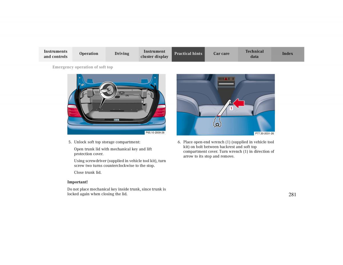 Mercedes Benz CLK Cabrio W208 owners manual / page 281